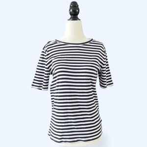 J.Crew Womens Perfect Fit Navy Striped Short Sleeve Shirt Capsule Nautical Large